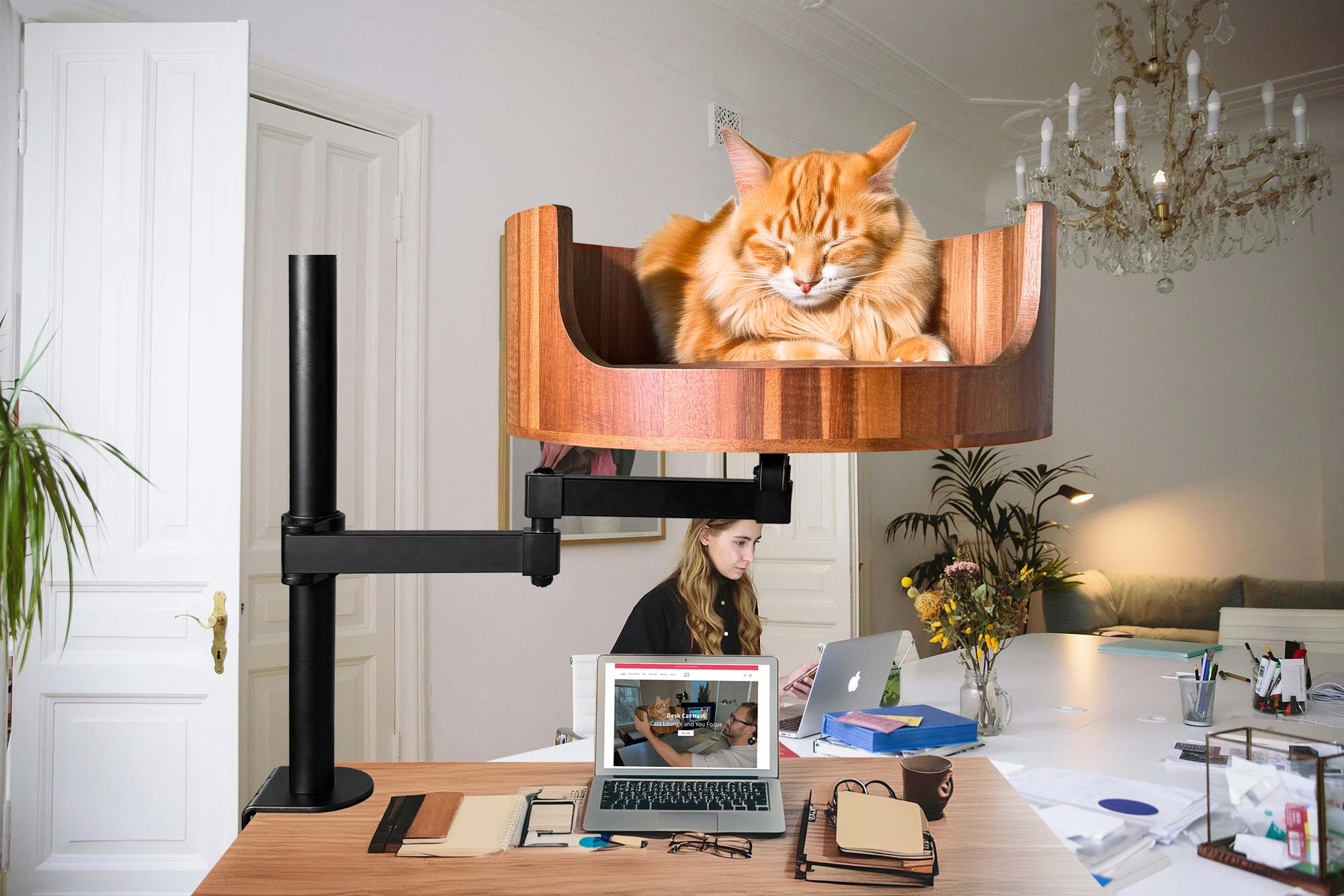 thumbnail image 2 of Cat Bed Desk With Pet Mat, Cat Hammock For Desk, Cat Bed Desk With Pet Mat Cat Hammock For Desk Cat Bed Desk With Wooden Bowl 360 Rotation And 2 of 10